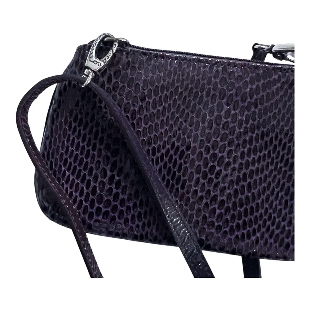 BRIGHTON Crossbody Purple Lucky Clover Heart Snakeskin Leather Mini Purse Clutch